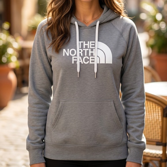 The North Face Tops - The North Face Womens Heather Grey Logo Pullover Hoodie Sweatshirt Raglan M